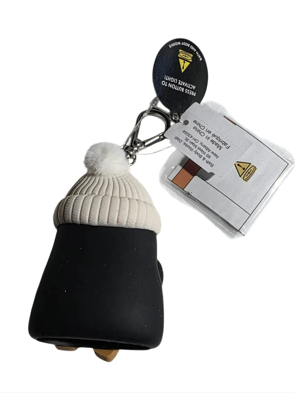 Penguin Keychain Light-Up Charm with White Beanie and Gingerbread Star - Picture 3 of 4